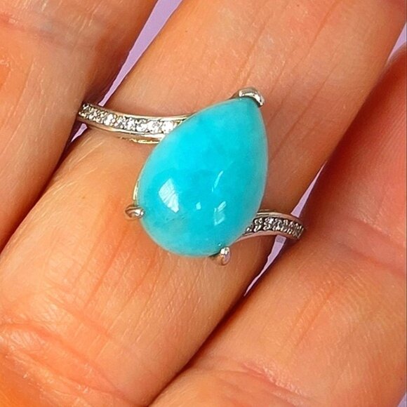 925 Sterling Silver Ring Sz 7.75 with Natural Amazonite  & CZ - Picture 7 of 13